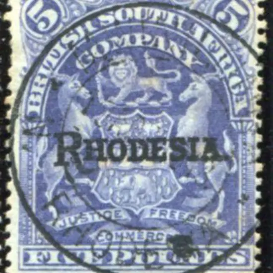 Rhodesia 1909/12 £5 deep blue "RHODESIA" F/U with ...