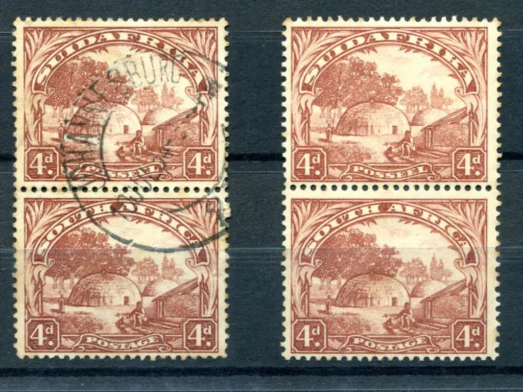 South Africa 1930/44 4d brown vertical pairs in ... Image 1++