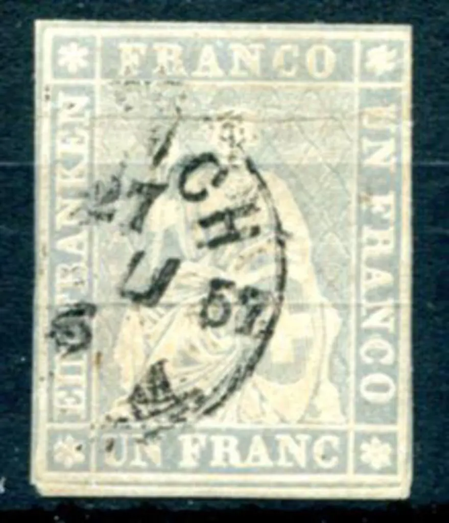 Switzerland 1854/62 1f grey-lilac Strubel with ... Image 1++