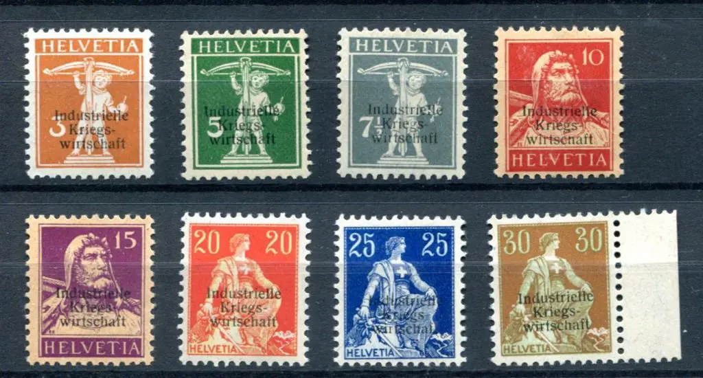 Switzerland 1918 3c to 30c ovptd Industrielle ... Image 1++