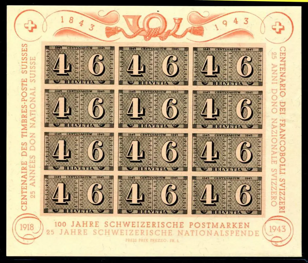 Switzerland 1943 Cantonal Stamp Centenary ... Image 1++