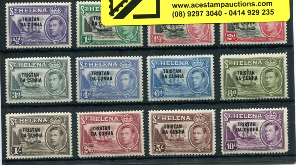 Tristan da Cunha 1952 KGVI set of 12 to 10/- ... Image 1++