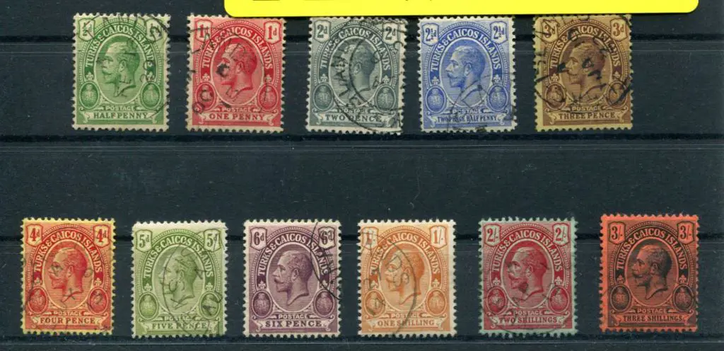 Turks & Caicos 1913/21 ½d to 3/- KGV set of 11 ... Image 1++