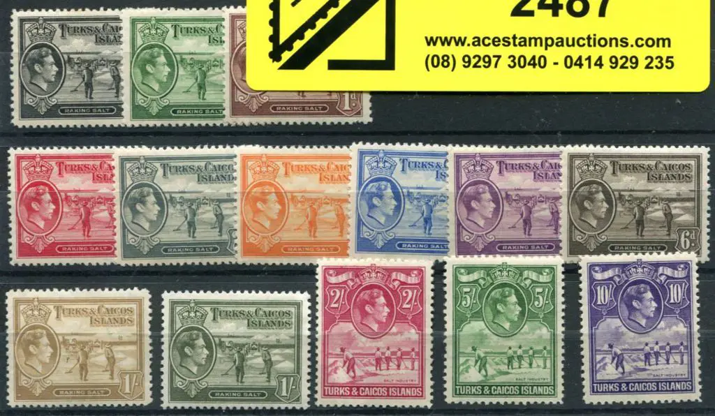 Turks & Caicos 1938/45 KGVI set of 14 to 10/- incl ... Image 1++