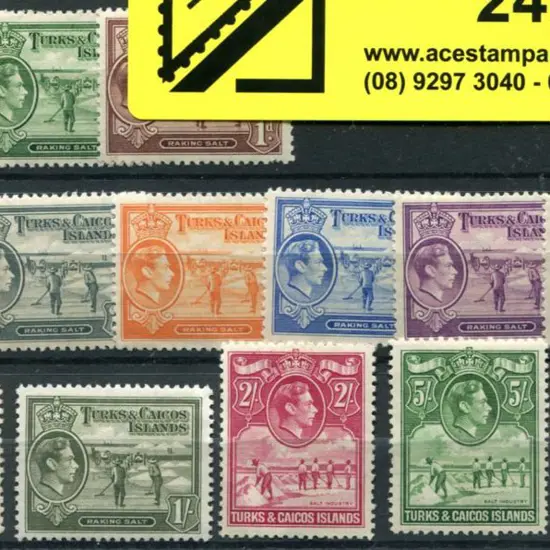 Turks & Caicos 1938/45 KGVI set of 14 to 10/- incl ...