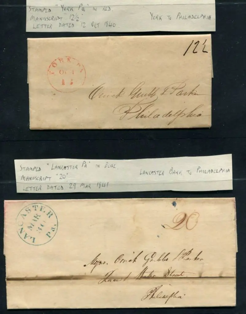USA 1840 & 1841 stampless letters to Philadelphia ... Image 1++