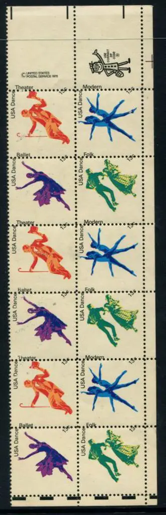 USA 1978 Modern Dance strip of 3 blocks of 4 with ... Image 1++
