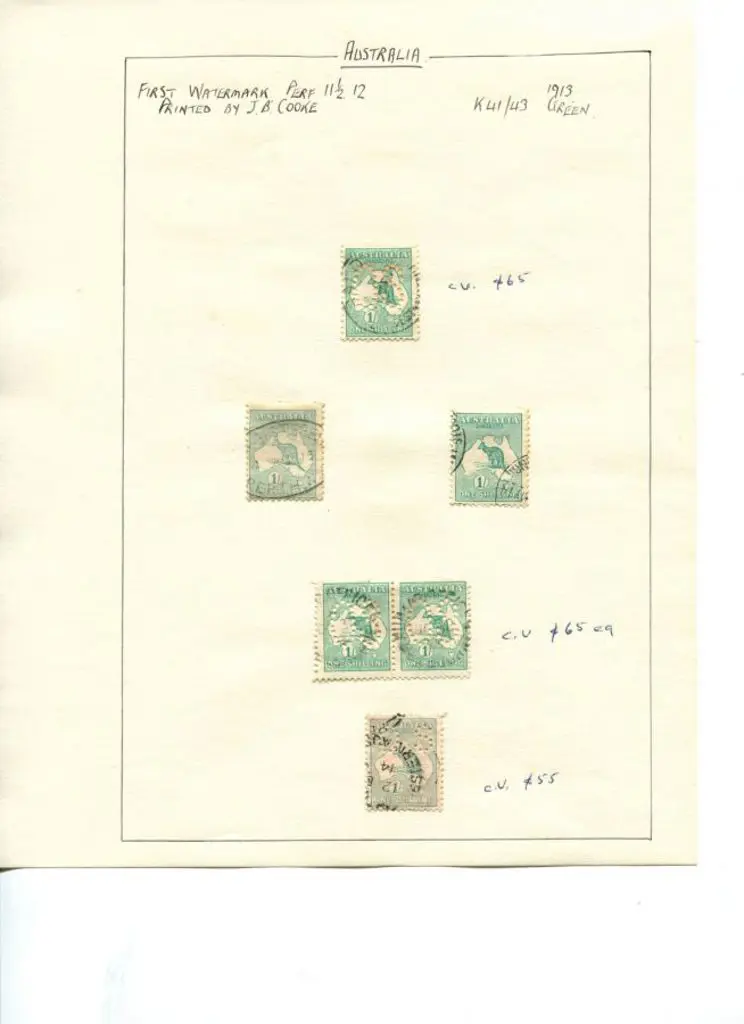 Kangaroos 1/- green/emerald range with 1st wmk x 7 ... Image 1++