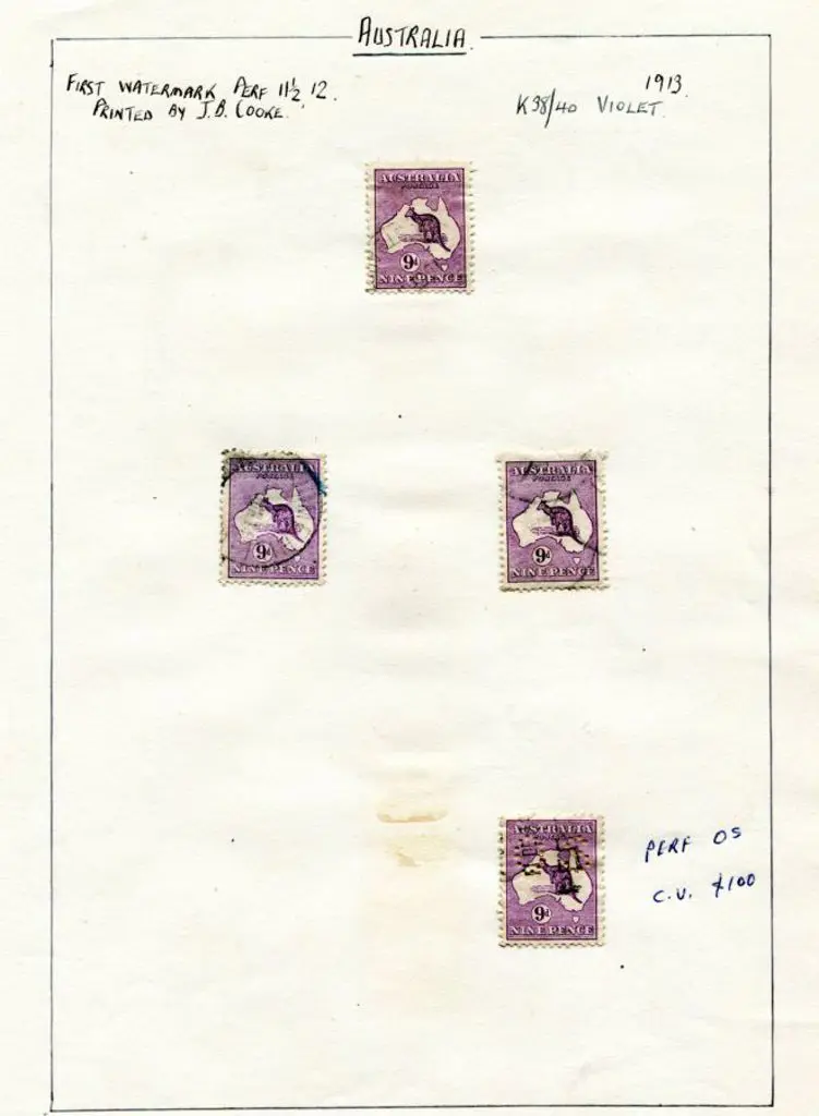 Kangaroos 9d violet selection with 1st wmk x 5 ... Image 1++