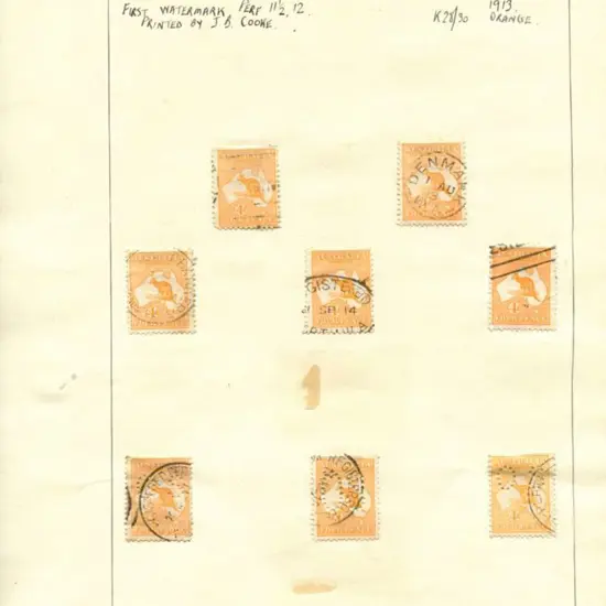 Kangaroos 4d orange x 8 copies incl large "OS" & 2 ...