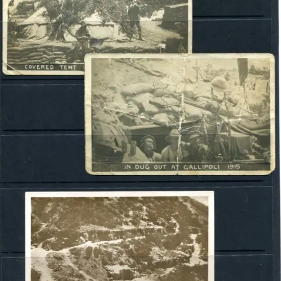 1915 Gallipoli b&w photo postcards x 3 titled "Dug ...