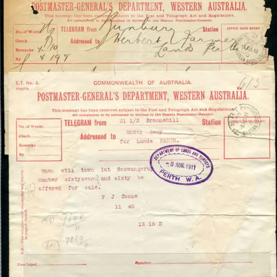 Telegrams 1905-1911 group of 6 used on ...