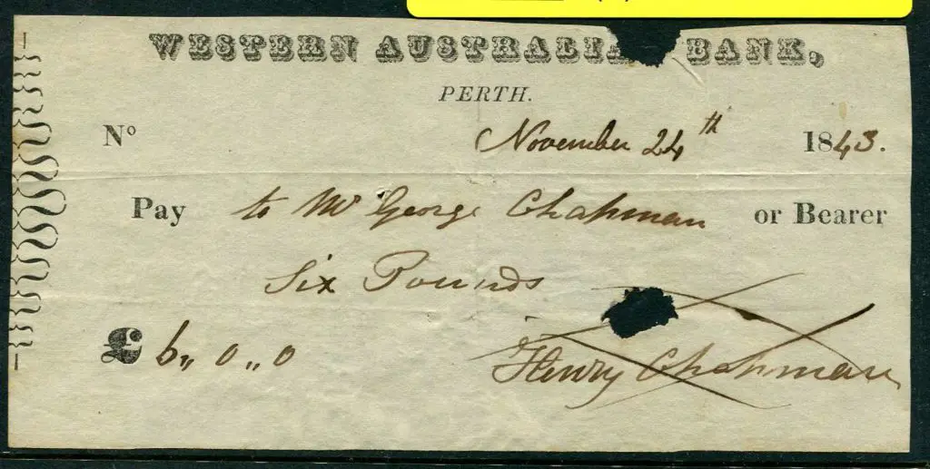 1843 (24th Nov) Western Australia Bank, Perth bank ... Image 1++