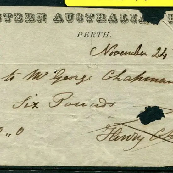1843 (24th Nov) Western Australia Bank, Perth bank ...