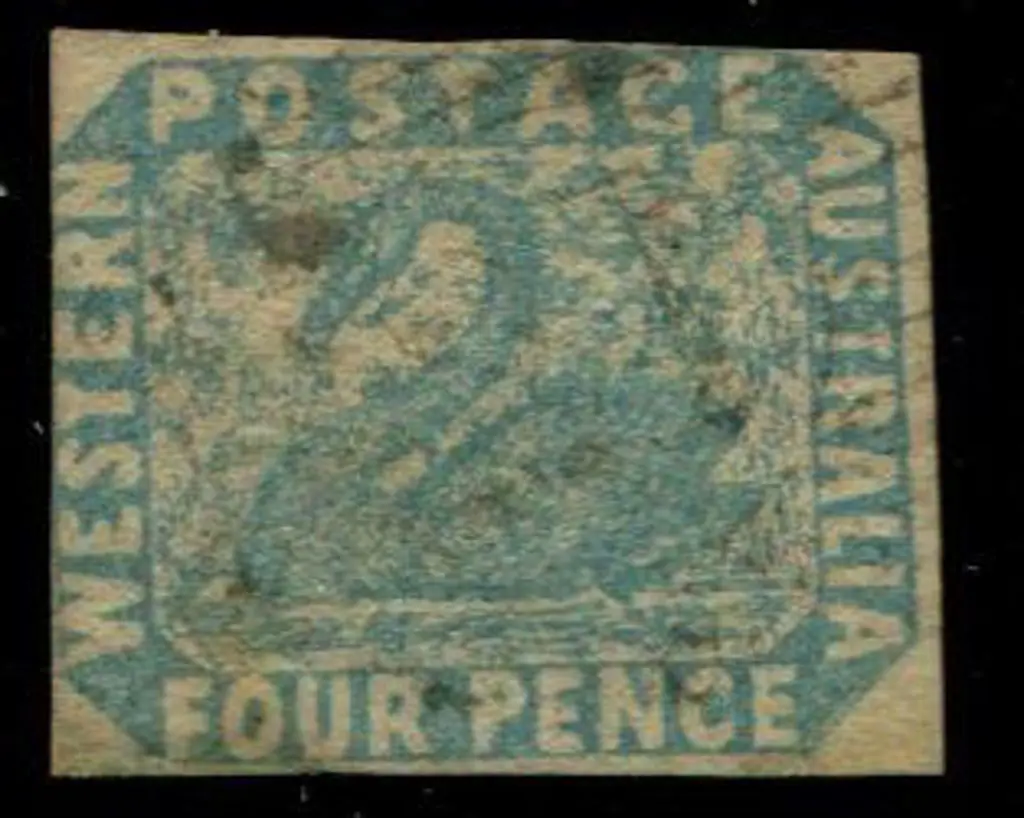 1854/55 4d blue swan with "shaved "T"" variety. ... Image 1++