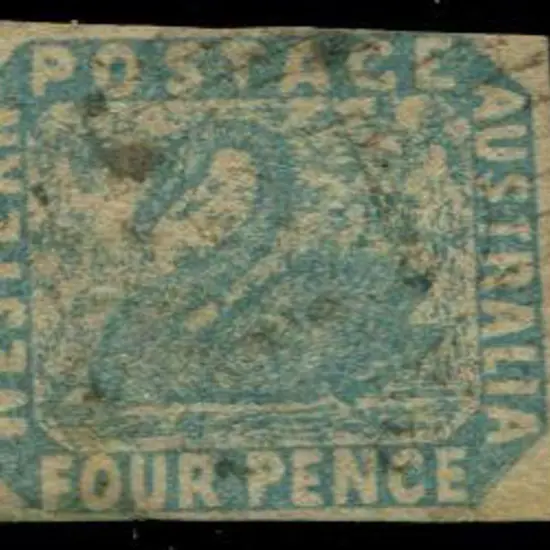 1854/55 4d blue swan with "shaved "T"" variety. ...