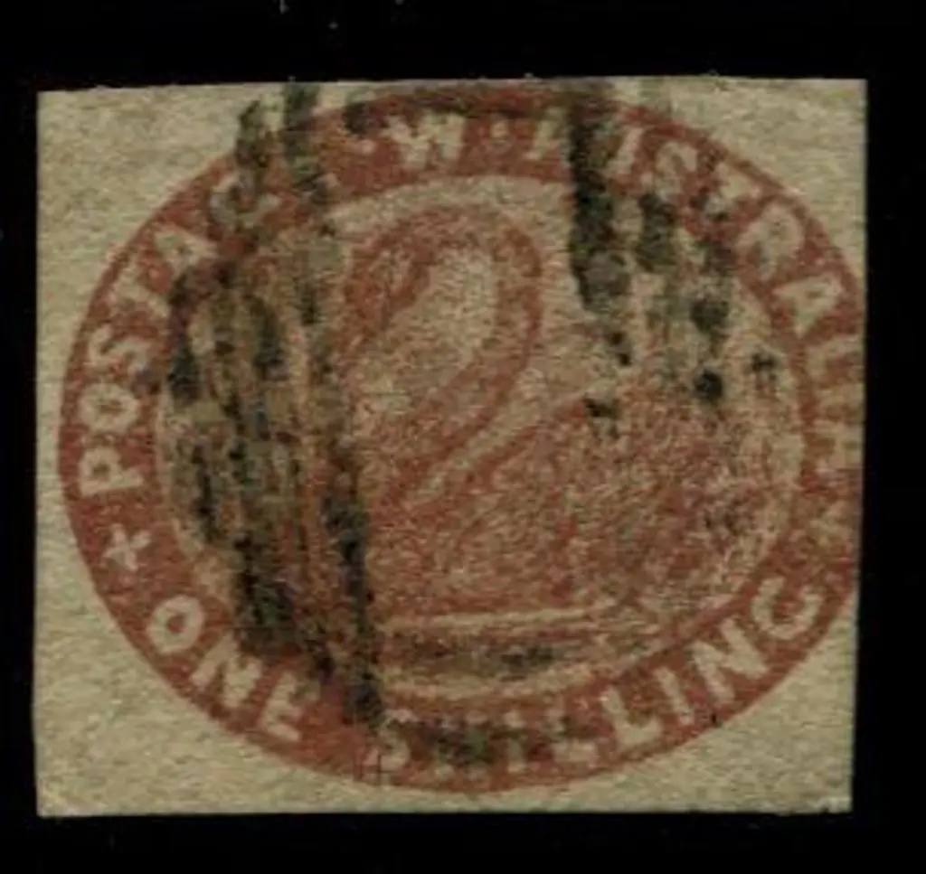 1854/55 1/- deep red brown imperf with 3 clear ... Image 1++