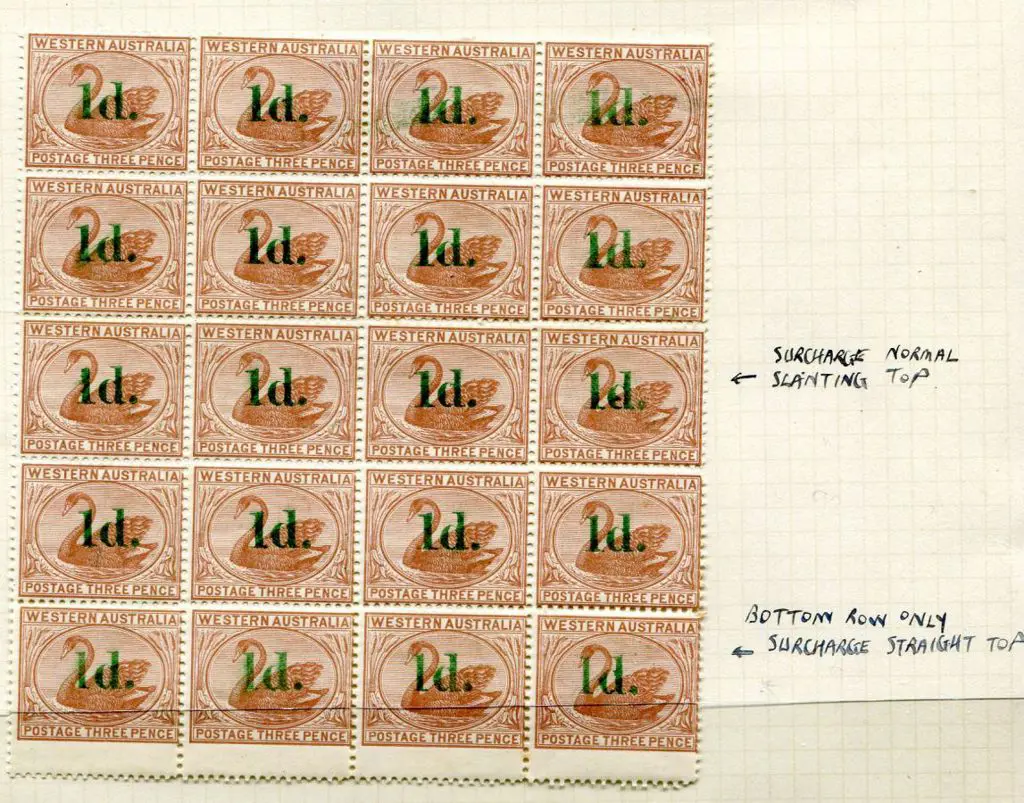 1885 "1d." surcharge in green on 3d cinnamon block ... Image 1++