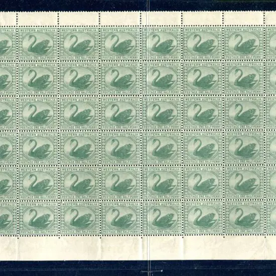 1885 ½d yellow-green swan complete lower pane of ...