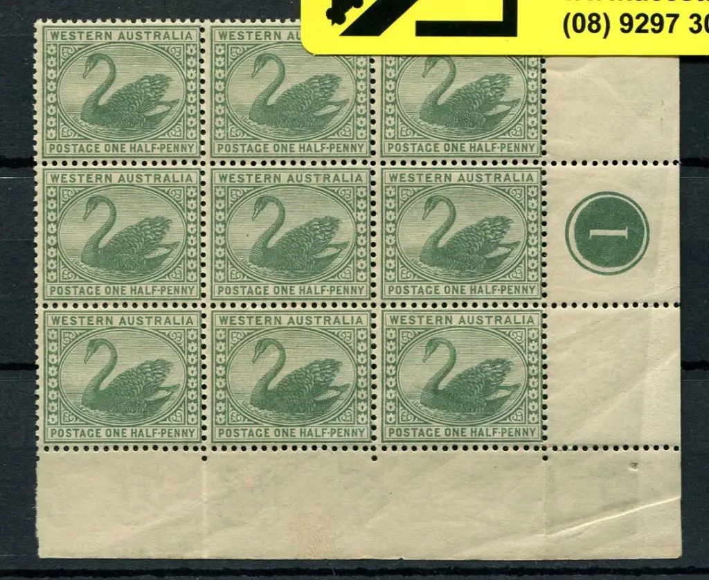 1885 ½d green swan in lower right selvedge corner ... Image 1++