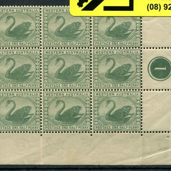 1885 ½d green swan in lower right selvedge corner ...