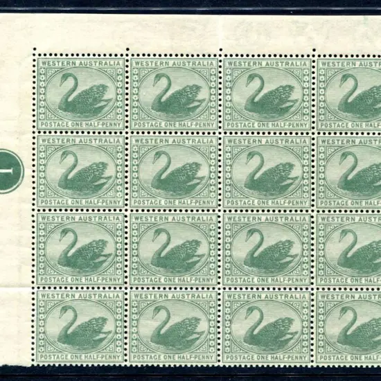 1885 ½d green swan in top left selvedge corner ...
