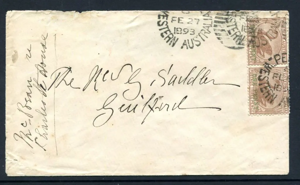 1893 (27th Feb) Perth to Guildford cover with "ONE ... Image 1++