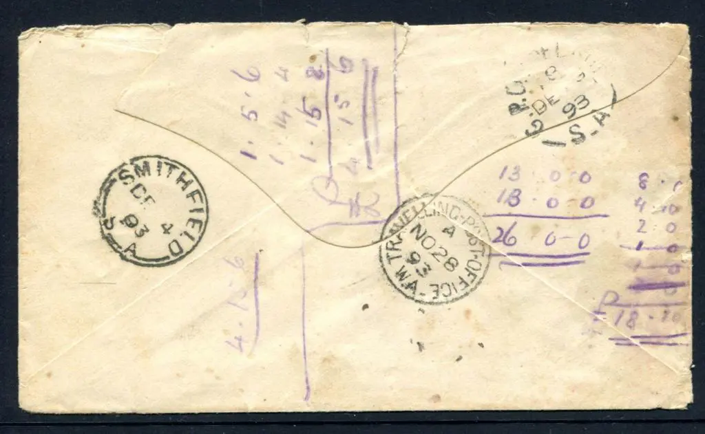 1893 (23rd Nov) Cover from Southern Cross to ... Image 1++