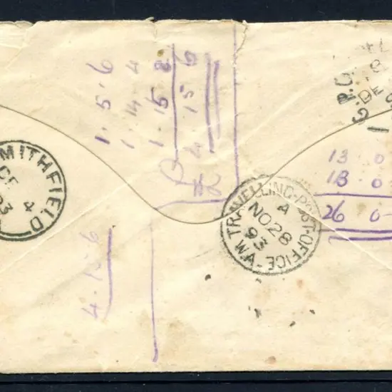 1893 (23rd Nov) Cover from Southern Cross to ...