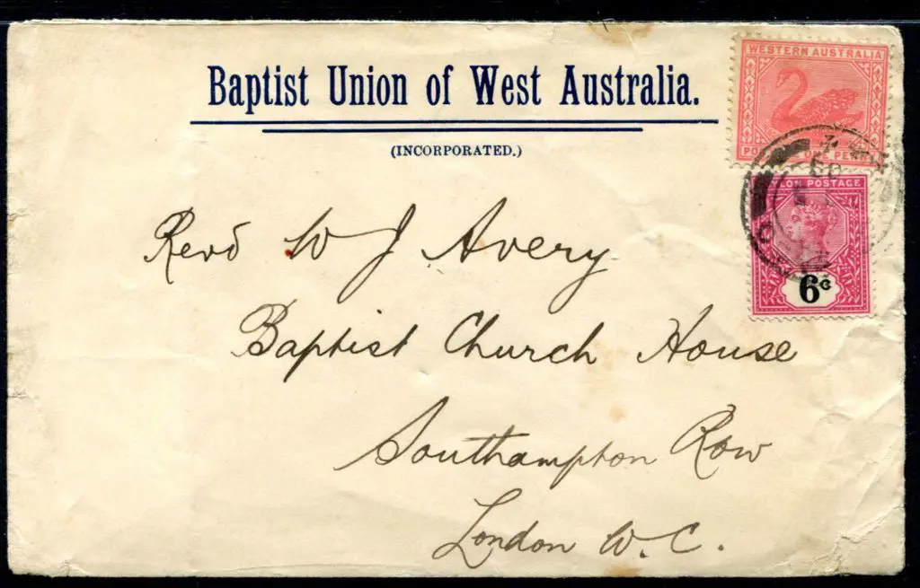 1903 (5th Nov) 1d swan & Ceylon QV 6¢ tied by ... Image 1++