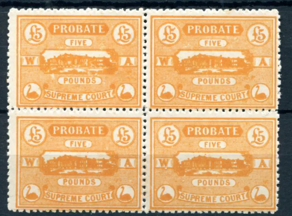 1922 £5 orange Probate - Supreme Court block of 4. ... Image 1++