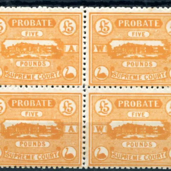 1922 £5 orange Probate - Supreme Court block of 4. ...