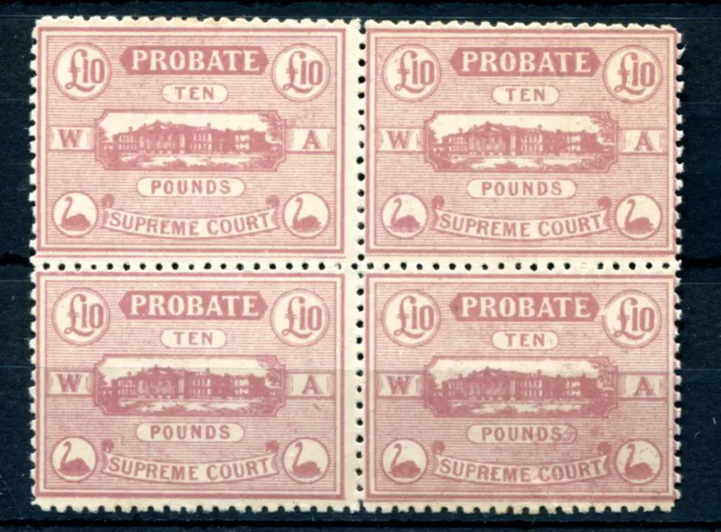 1922 £10 claret Probate - Supreme Court block of ... Image 1++