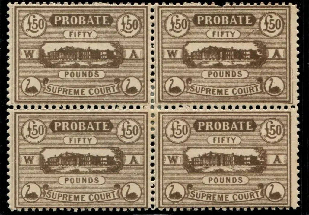 1922 £50 brown Probate - Supreme Court block of 4. ... Image 1++