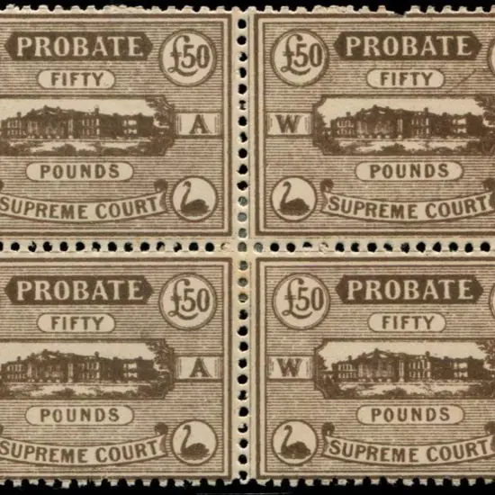 1922 £50 brown Probate - Supreme Court block of 4. ...