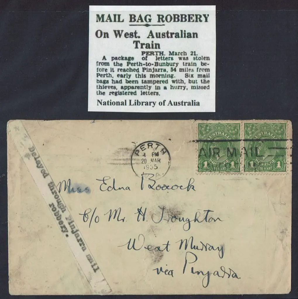 1935 (20th Mar) 1d KGV x 2 tied by Perth Air Mail ... Image 1++