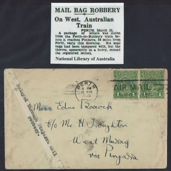 1935 (20th Mar) 1d KGV x 2 tied by Perth Air Mail ...