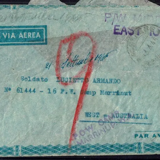 1945 (April) WWII POW Mail with "P/W Middle East ...