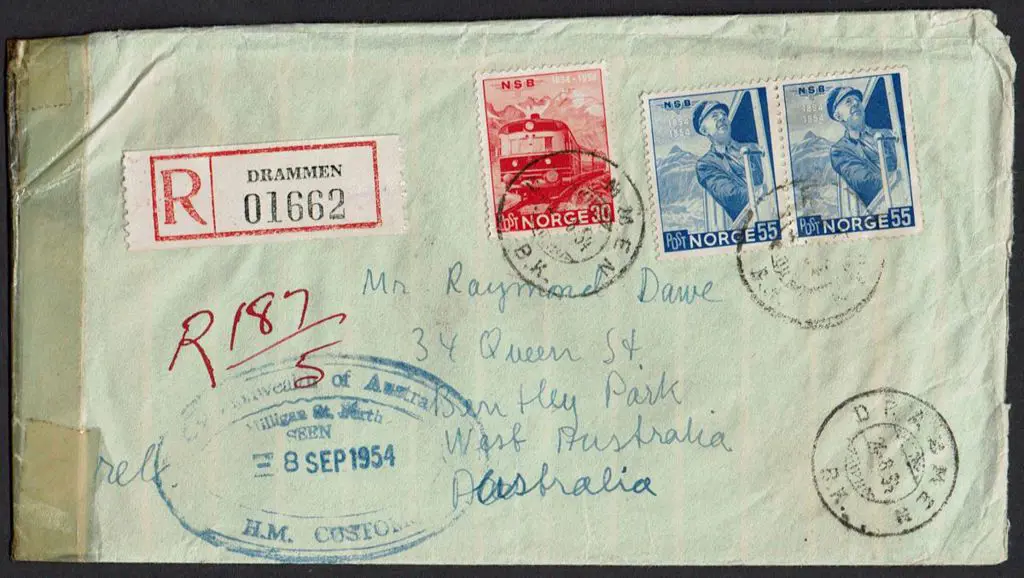 1954 (24th Oct) incoming Registered cover from ... Image 1++