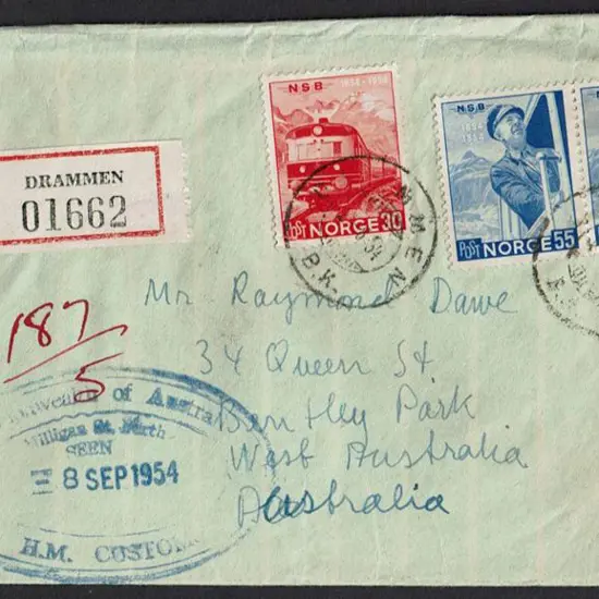 1954 (24th Oct) incoming Registered cover from ...