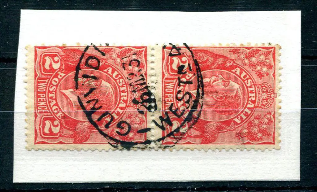 Gunidi B28 90% strike on 2d red KGV pair dated 26 ... Image 1++