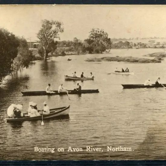 "Boating on Avon River, Northam." sepia & white ...