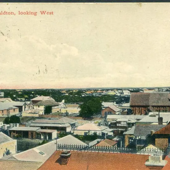 "Geraldton, looking West" coloured Snells card ...