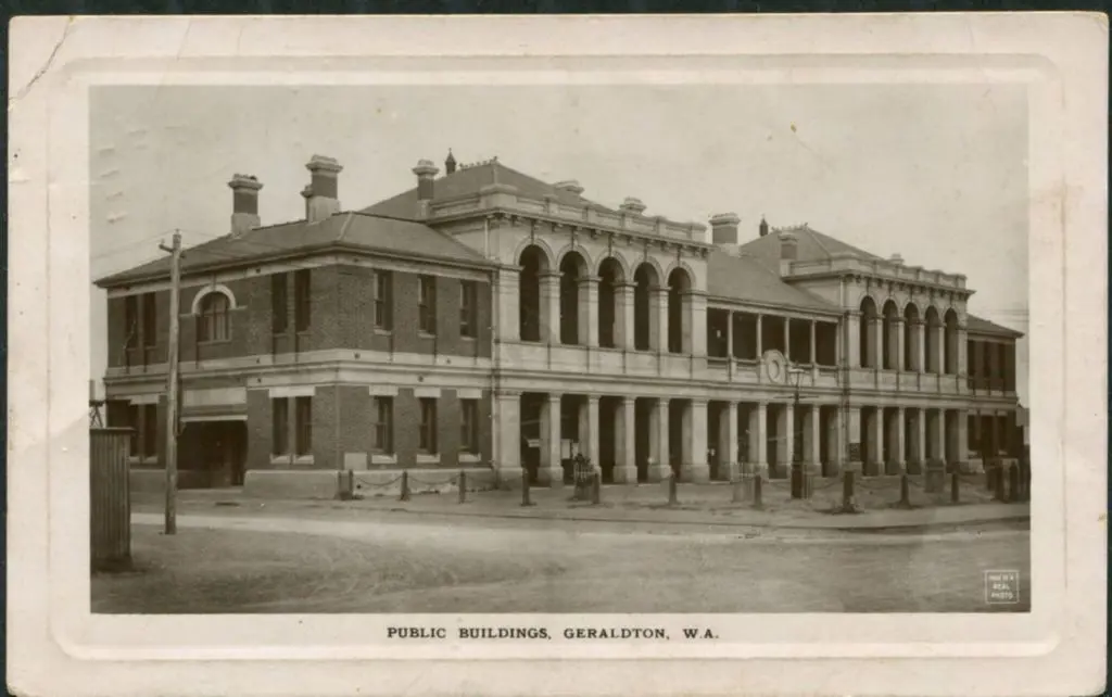 "Public Buildings, Geraldton, W.A." framed b&w ... Image 1++