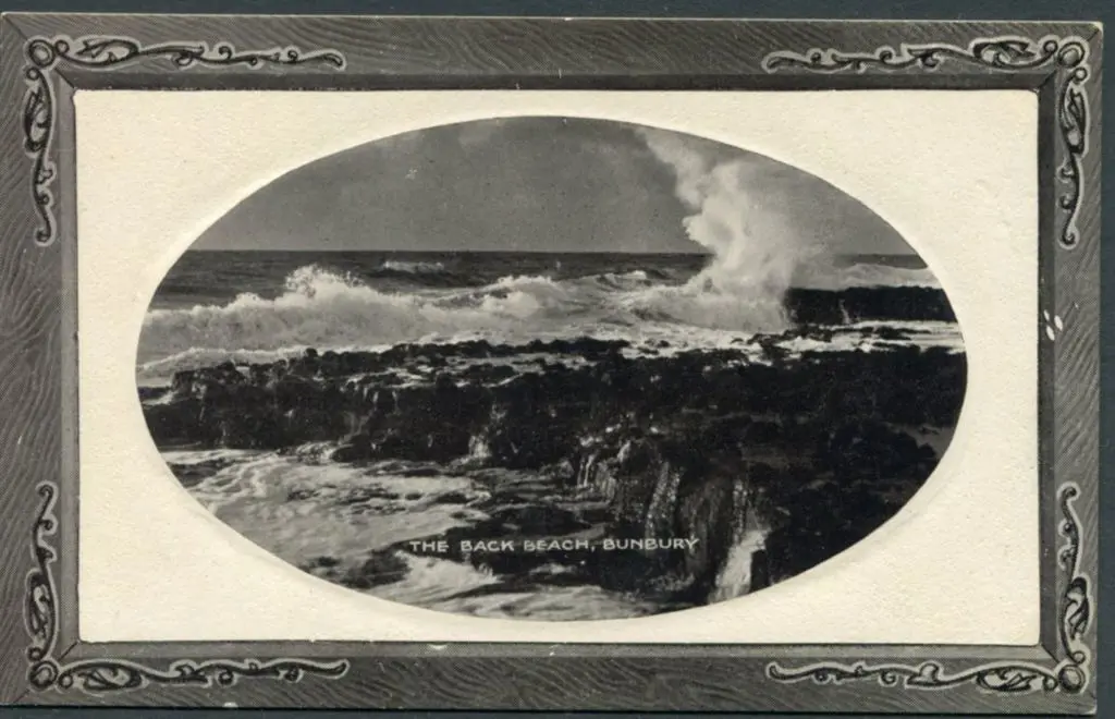 "The Back Beach Bunbury" b&w card from the H+B ... Image 1++