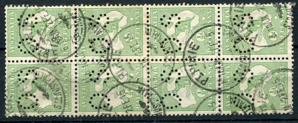 1913 1st wmk ½d green good to fine used block of 8 ... Image 1++