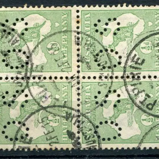 1913 1st wmk ½d green good to fine used block of 8 ...