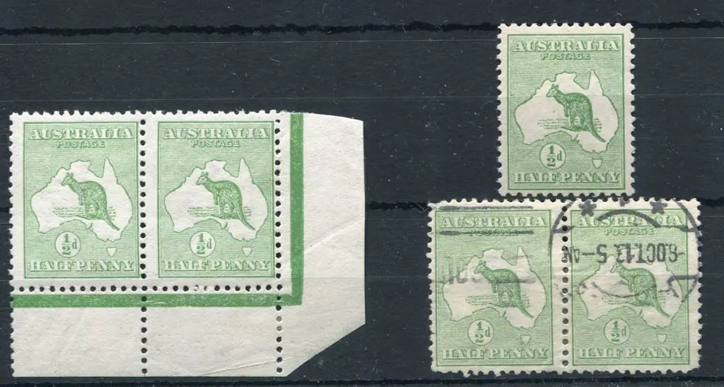 1913 1st wmk ½d green lower right marginal pair ... Image 1++