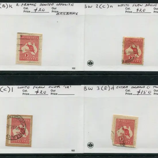 1913 1st wmk 1d red with "right frame dented", ...