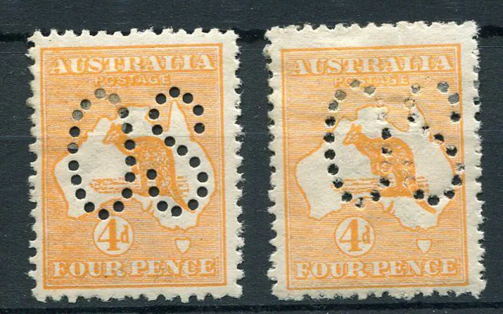 1913 1st wmk 4d orange perfined large "OS". MLH ... Image 1++